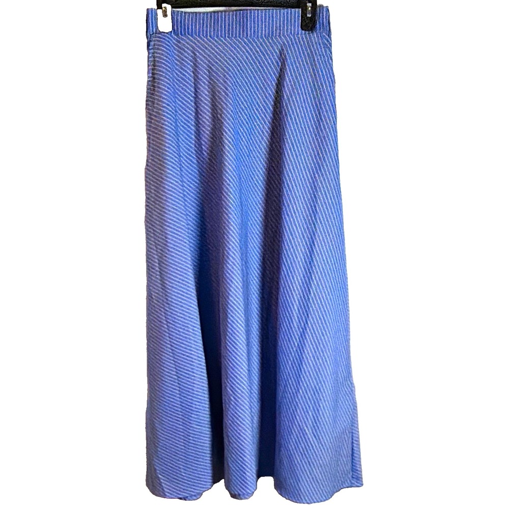 Eden & Olivia Women's M Blue/White Striped A-Line Midi Skirt Pull On Elastic